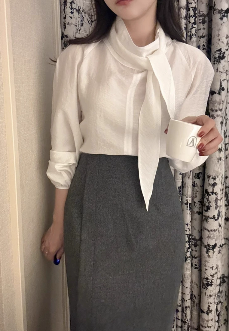 Korean chic early spring French ribbon long-sleeved shirt CA25021316BE