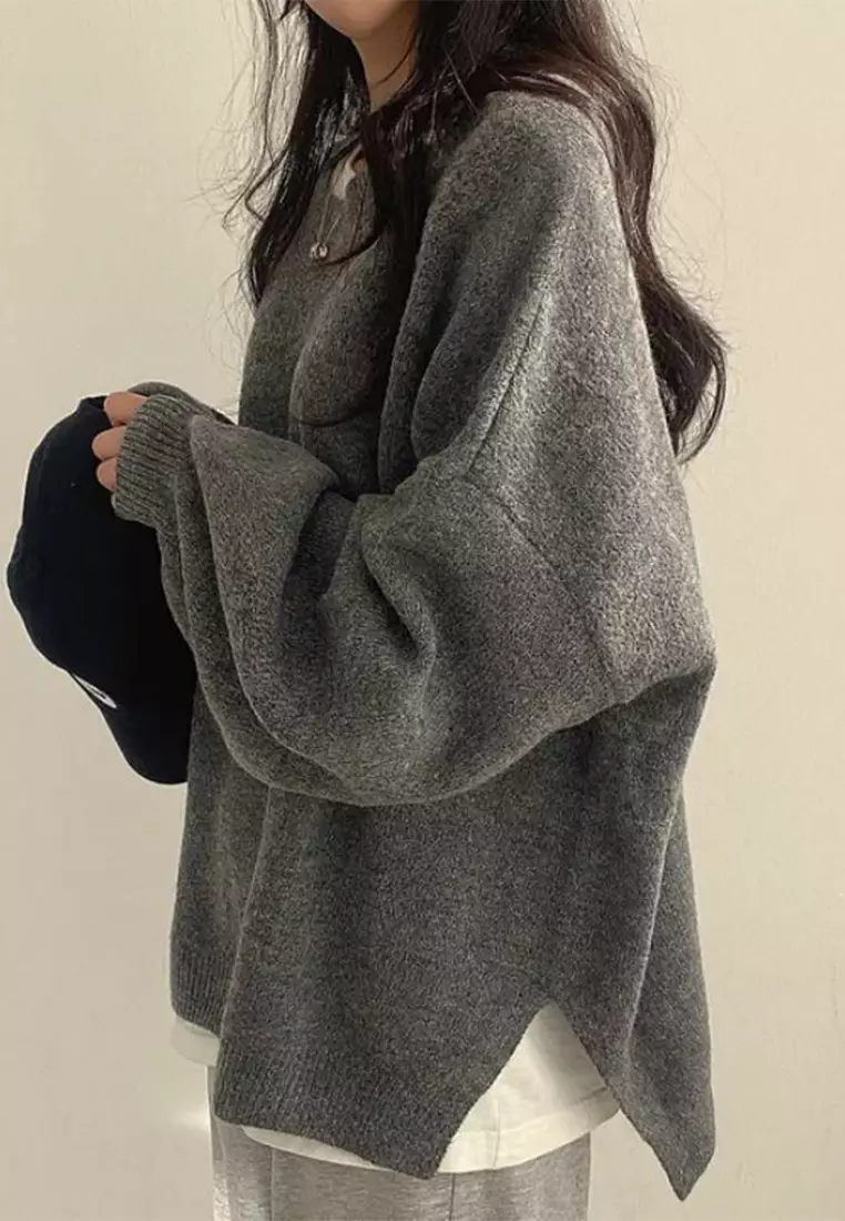 Casual versatile long sleeved warm knit sweater CA24092732BW