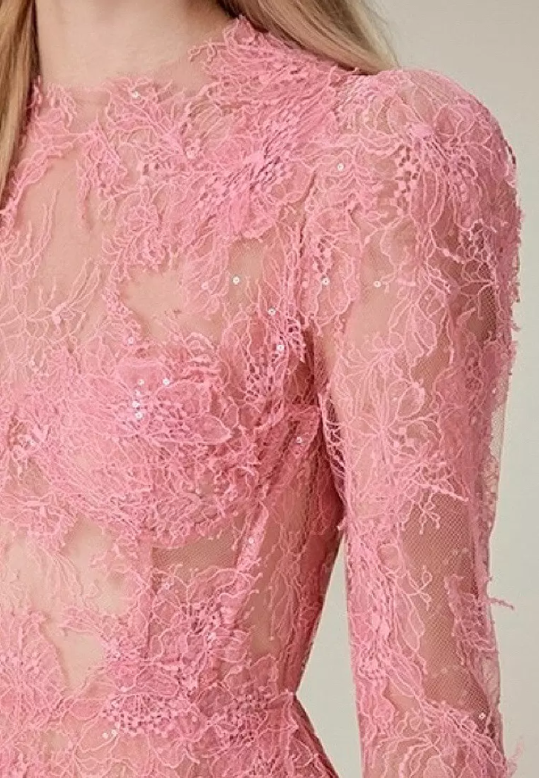 Elegant lace embroidered dress CA24102510GR