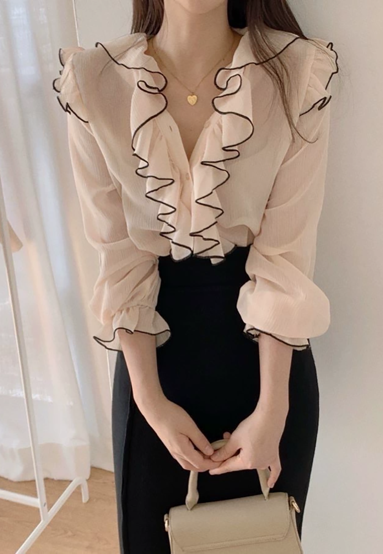 2025 Korean chic spring new French chiffon shirt CA25021313W