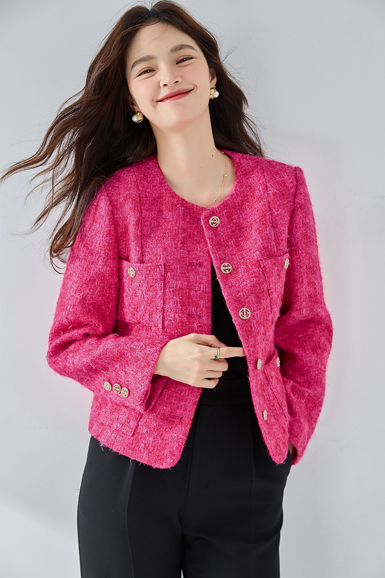 Small round collar wool knitted short coat CA25010705PI