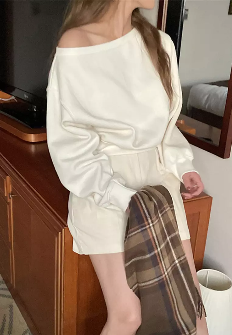 Korean style off shoulder top CA24092513GY