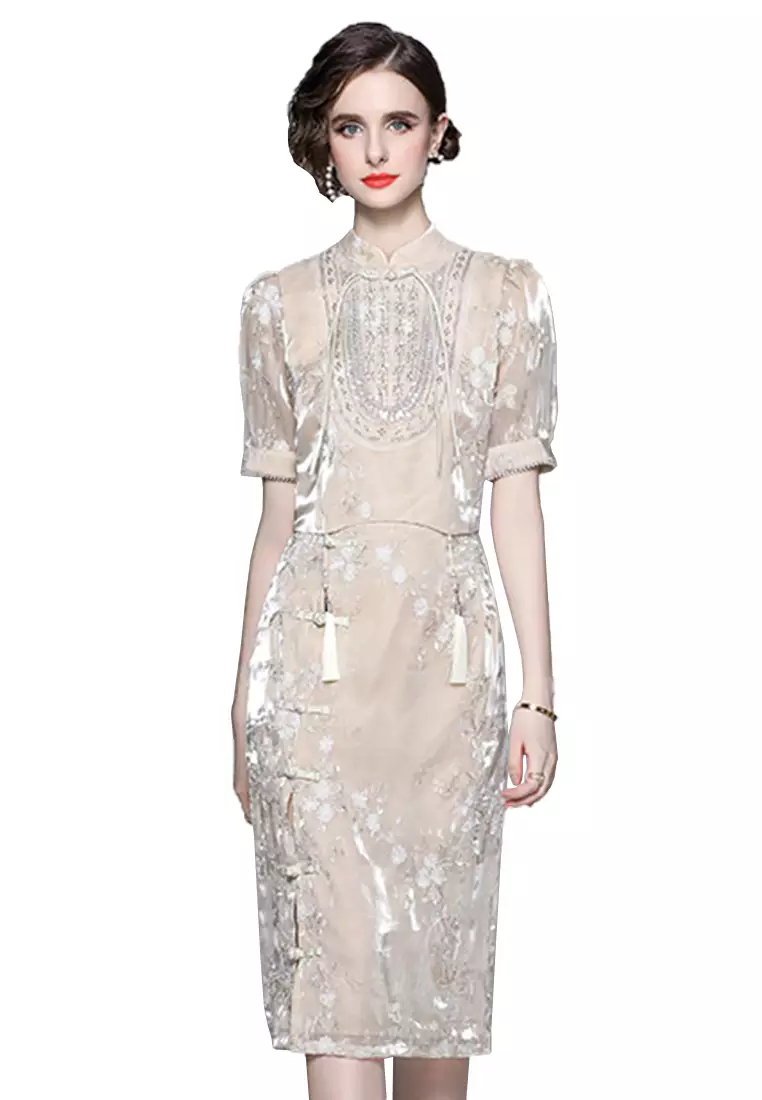 2024 New Summer Fringe Sequin Midi Skirt Two-Piece Vintage Chinese-style SuitCA061378