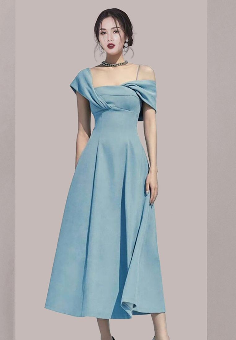 2024 Elegant Shoulder Strap Dress with Oblique Shoulder Dress CA4021916BL
