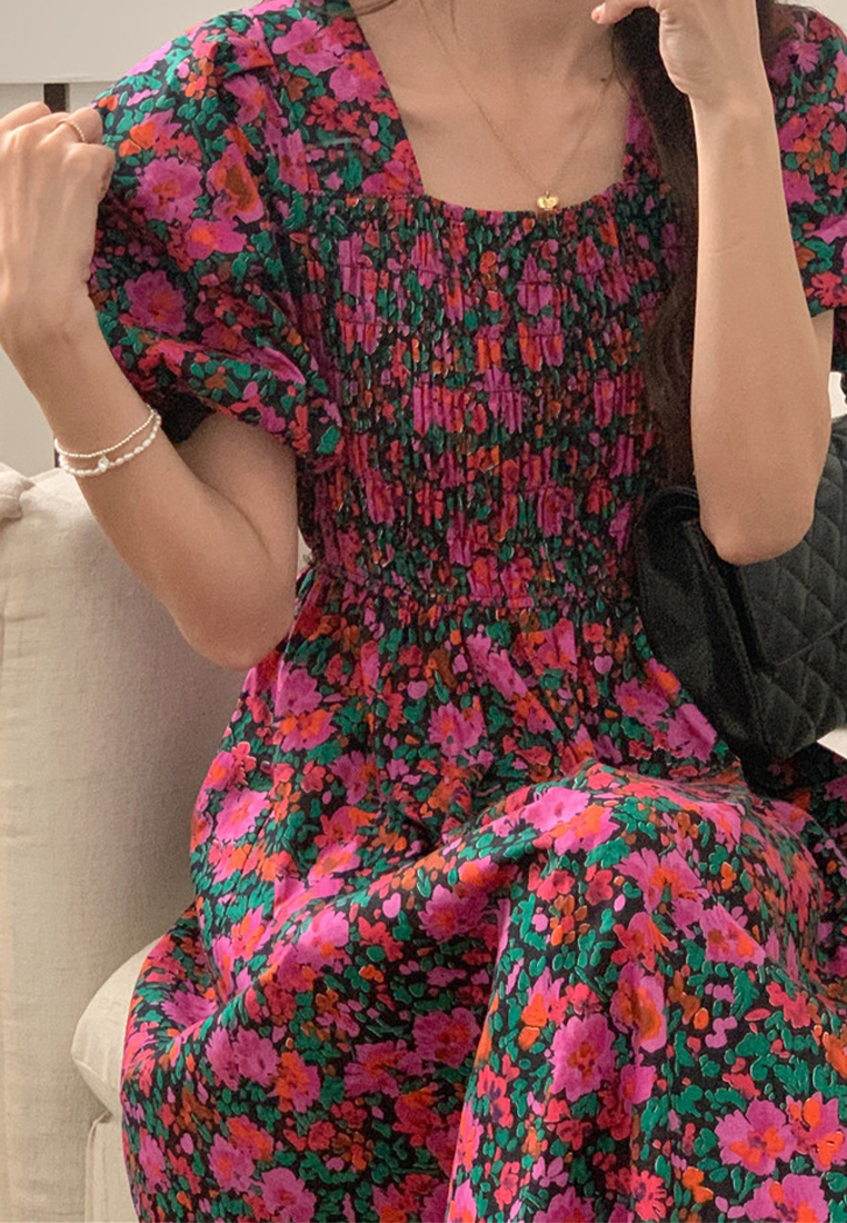 Korean Retro Square Collar Strap Dress CA25032754RD