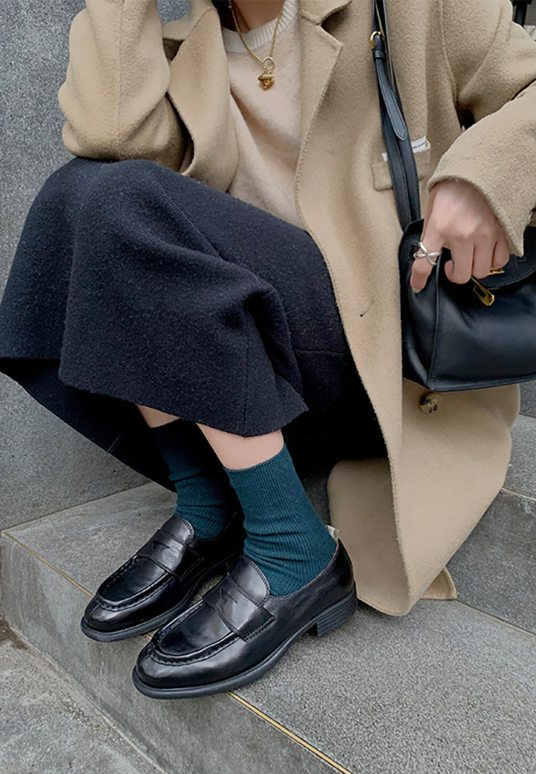 New retro thick heel slip-on shoes CA25021342BK