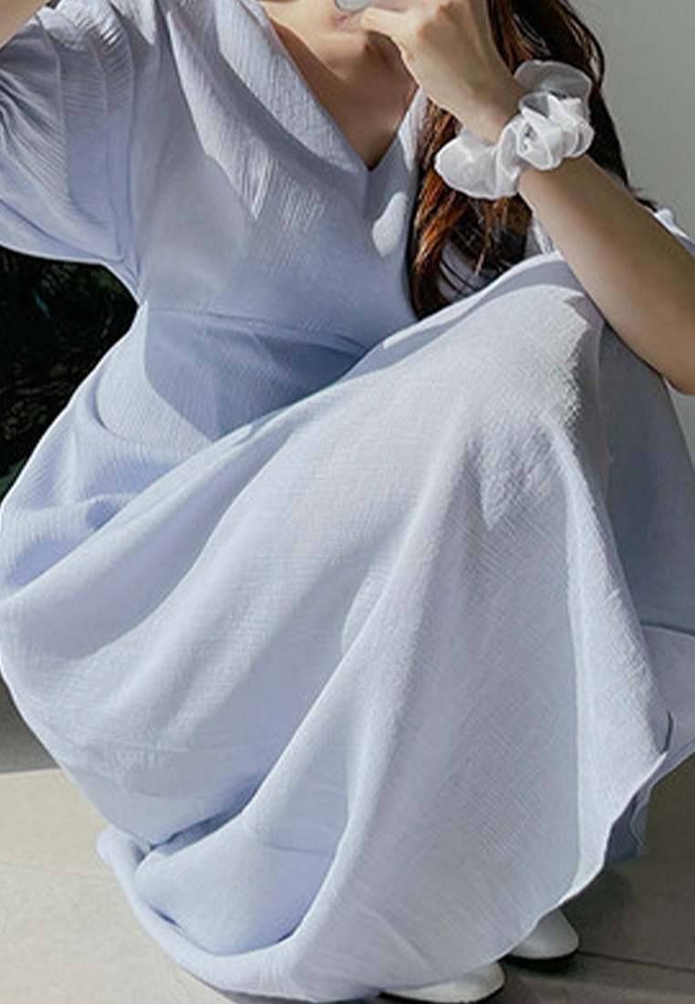 Temperament tied lantern sleeve dress CA25032759BL