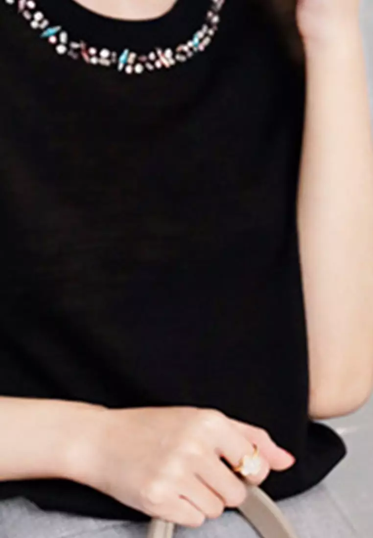 Korean Style Woolen Beaded Ultra-Thin Top A21031903BK