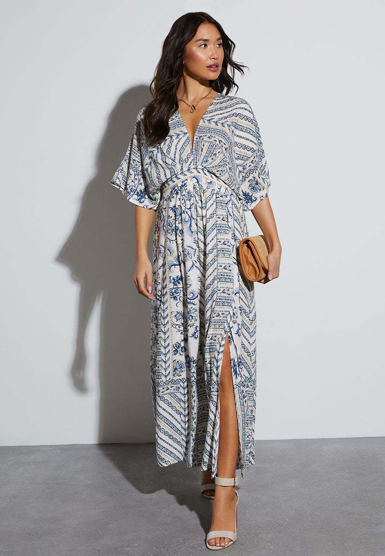 Summer printed short sleeved printed V-neck dress CA25042274BE