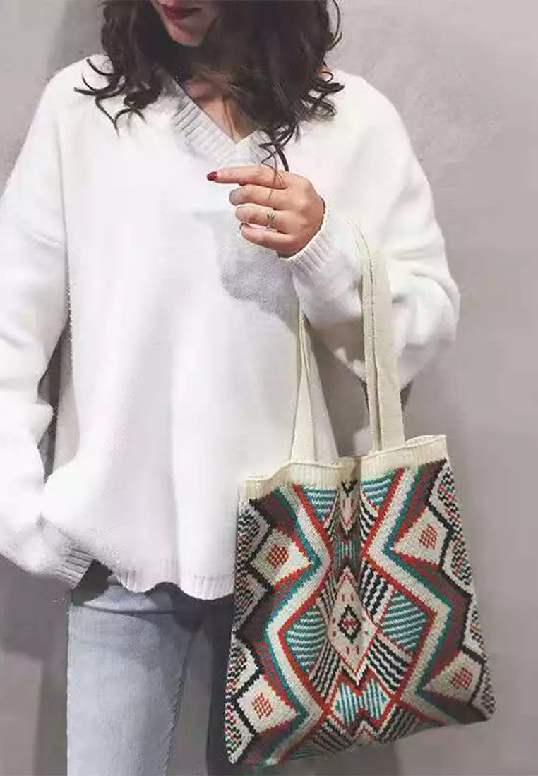 Wool knitted hand knitted bag hand shoulder bag A12181303BE