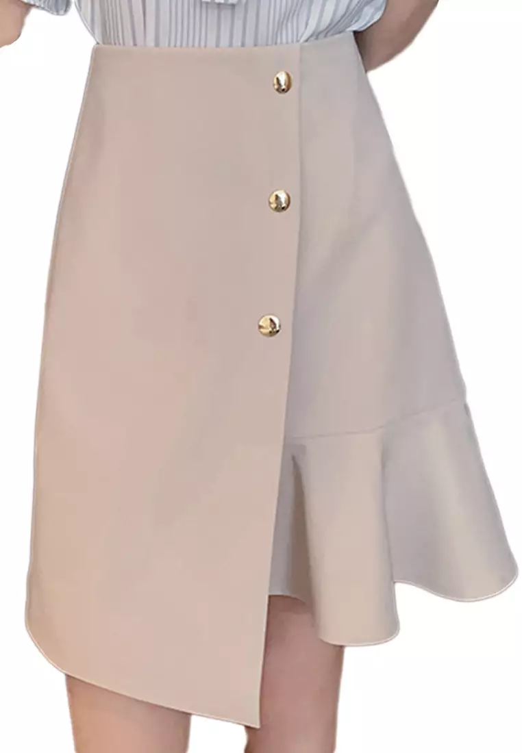 Temperament High Waist Pack Hip Ruffle Skirt A22022521BK