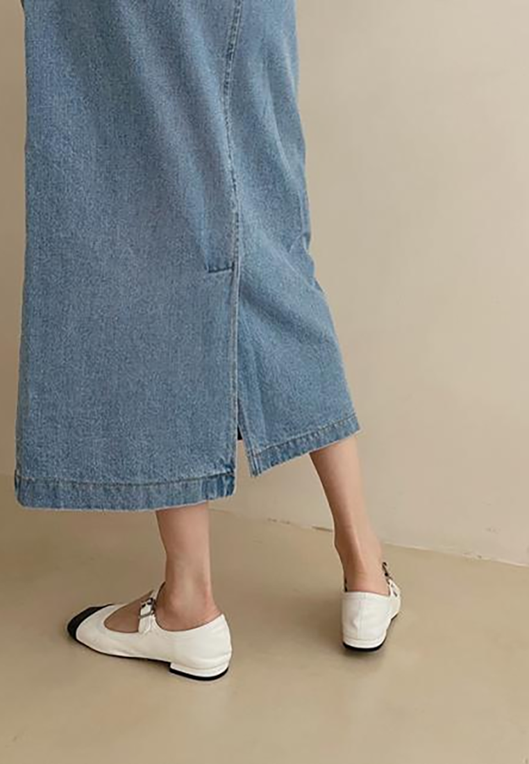 Vintage square neck single breasted long denim dress CA25021319DBL