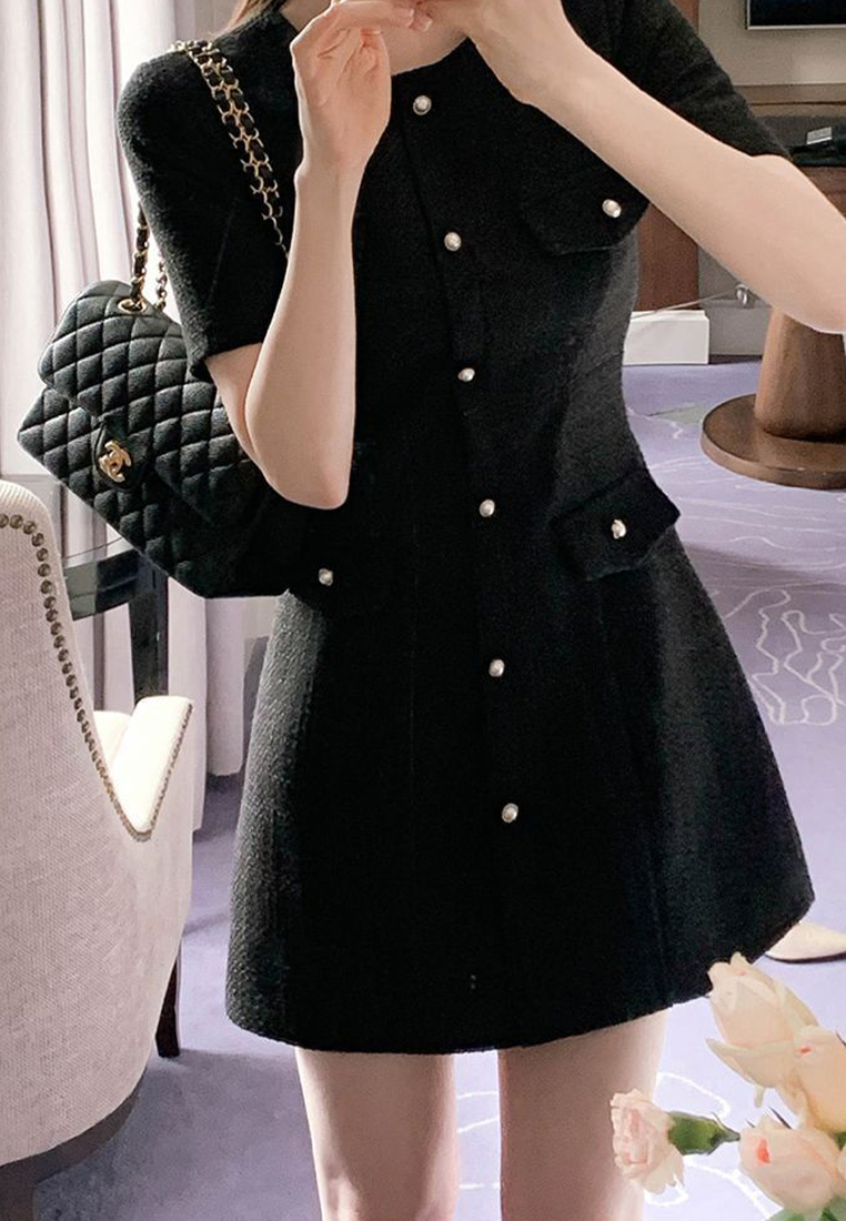 French round neck short sleeved dress CA25032737PI