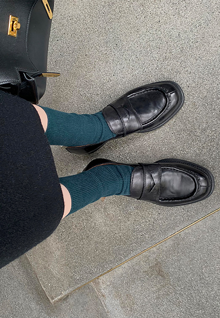 New retro thick heel slip-on shoes CA25021342BK