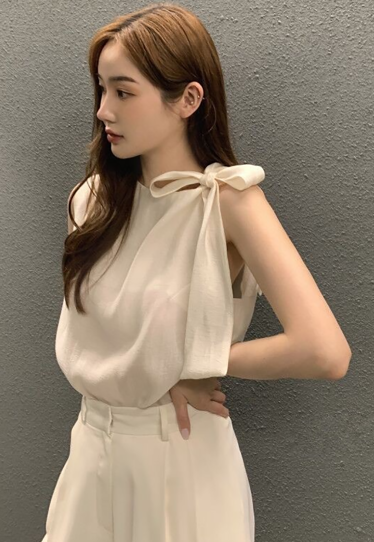 New summer French bow tie sleeveless shirt CA25052001W