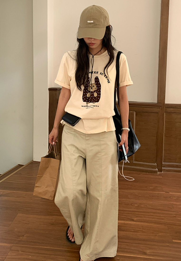 New printed letter loose short sleeved top CA25042918BK