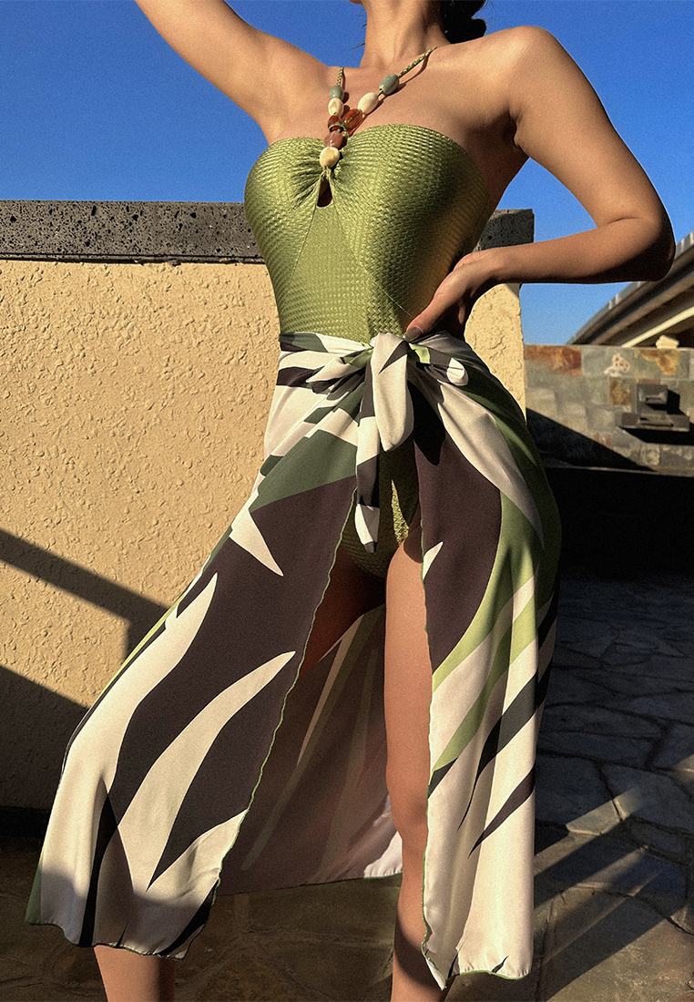 2025 French Chiffon Skirt One-Piece Swimsuit Set CA25030504GR