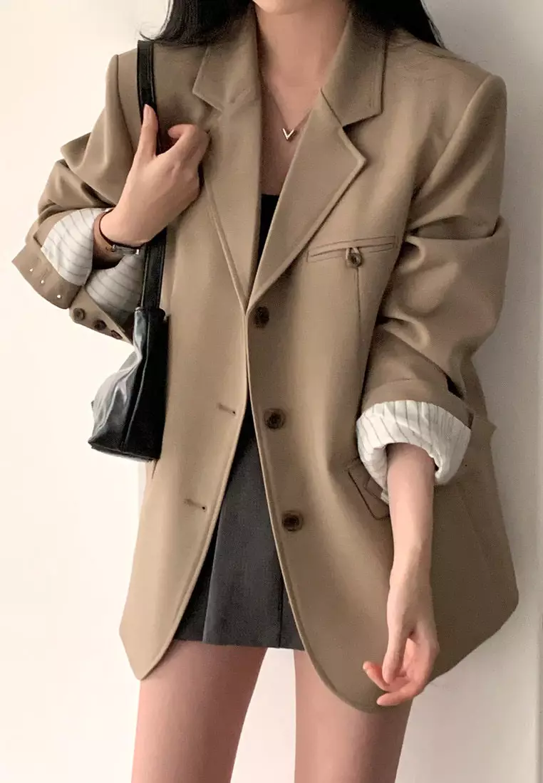 Korean style fashionable single breasted suit jacket CA24092738GY