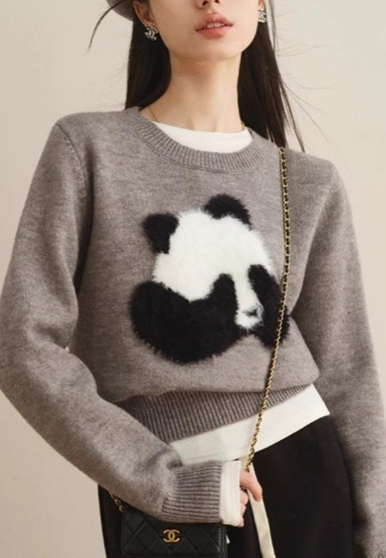 Temperament new panda pattern knitted top K120906