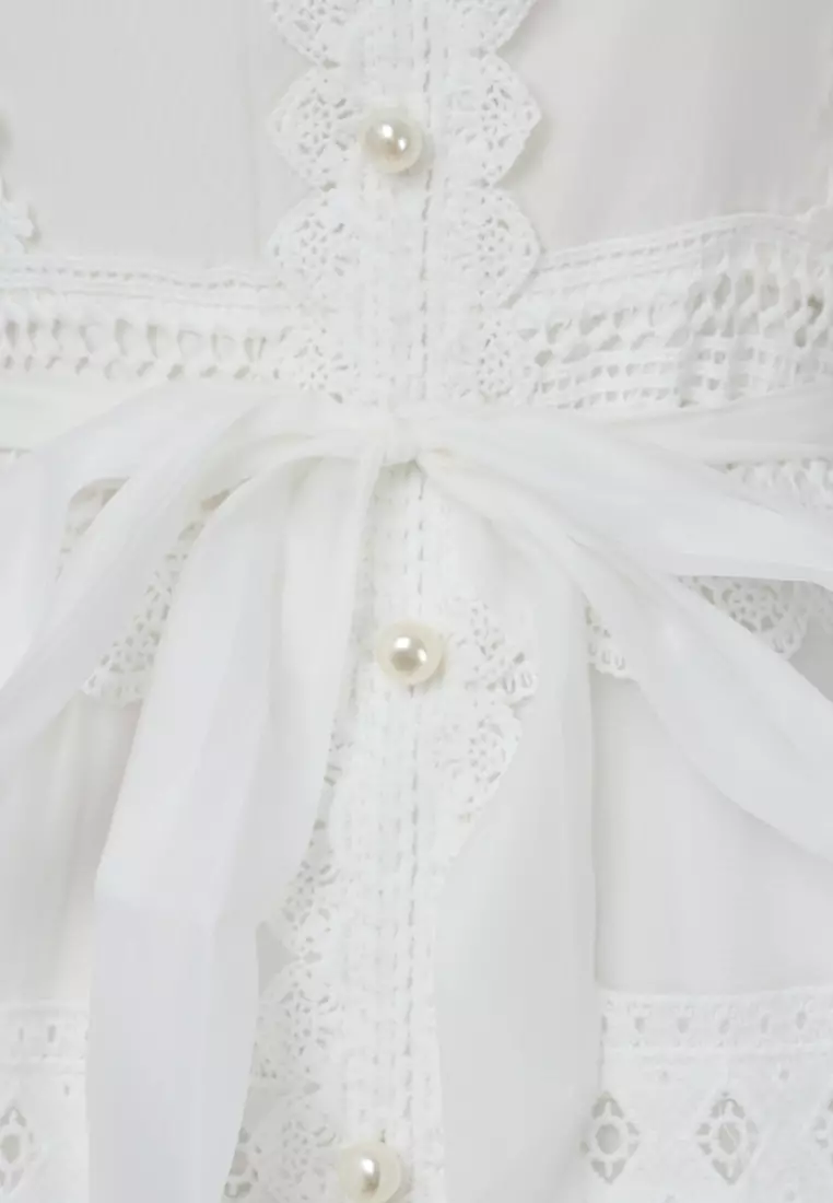 French style dress hollow lace splicing puff sleeve long dress K102206BW