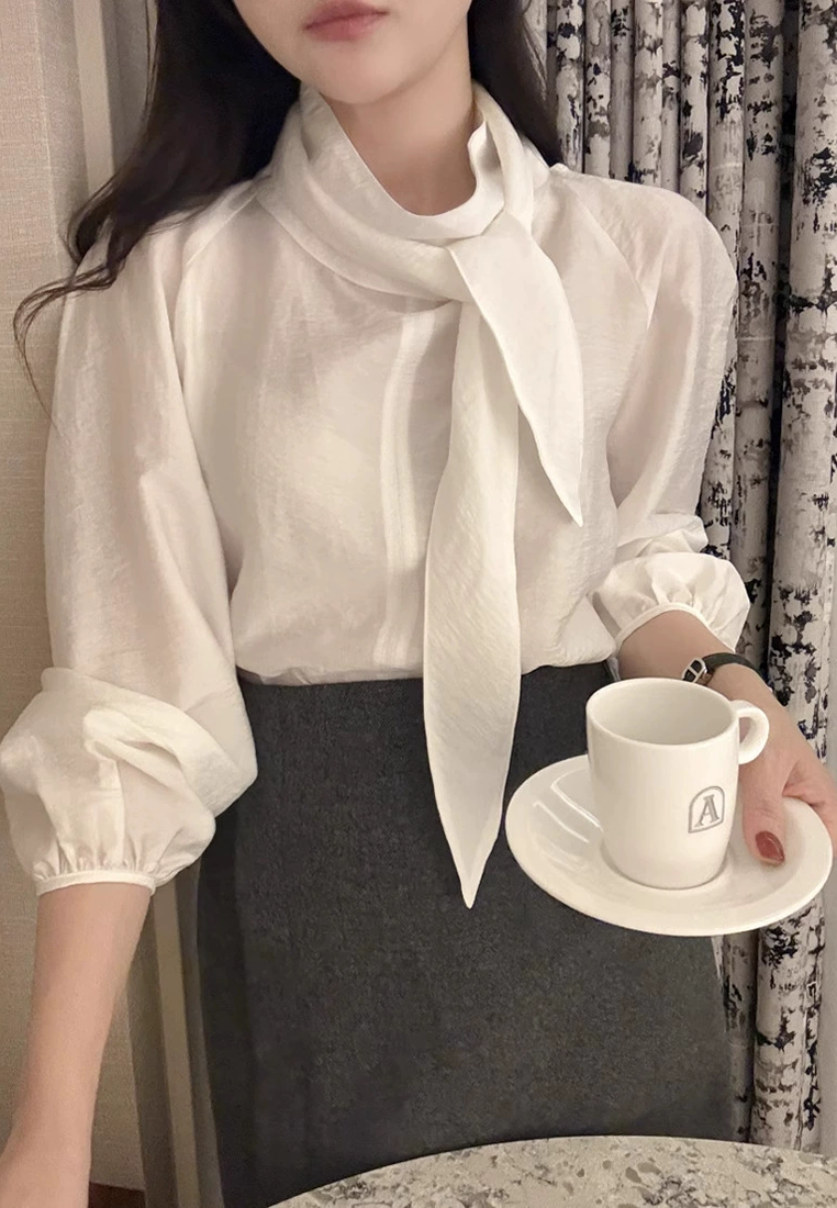 Korean chic early spring French ribbon long-sleeved shirt CA25021316BE