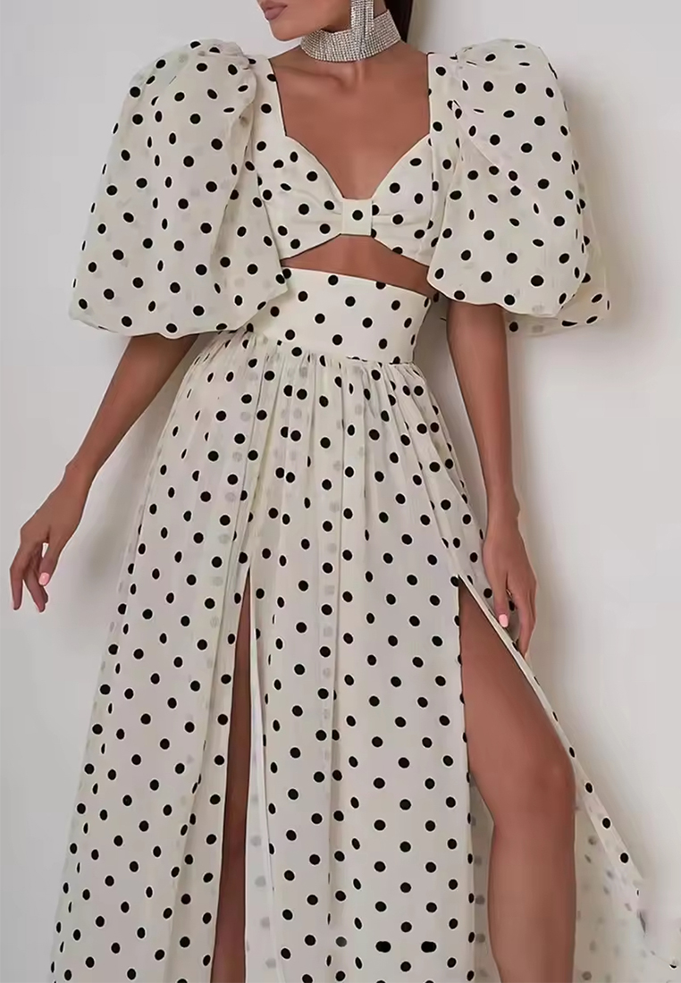 Women's Clothing  Summer New Square Collar Puff Sleeve Top Split Skirt Two-Piece Suit Female Chic New-sunnydaysweety