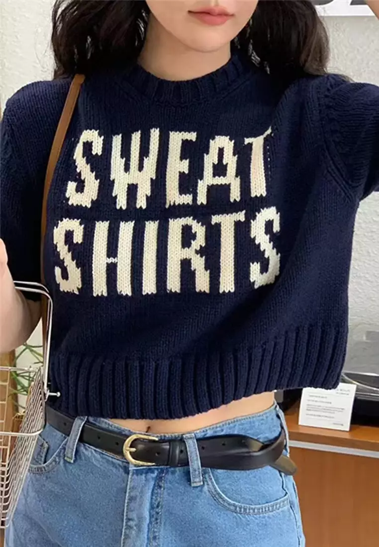 Korean high waisted short sleeved letter knit sweater CA24092712BE