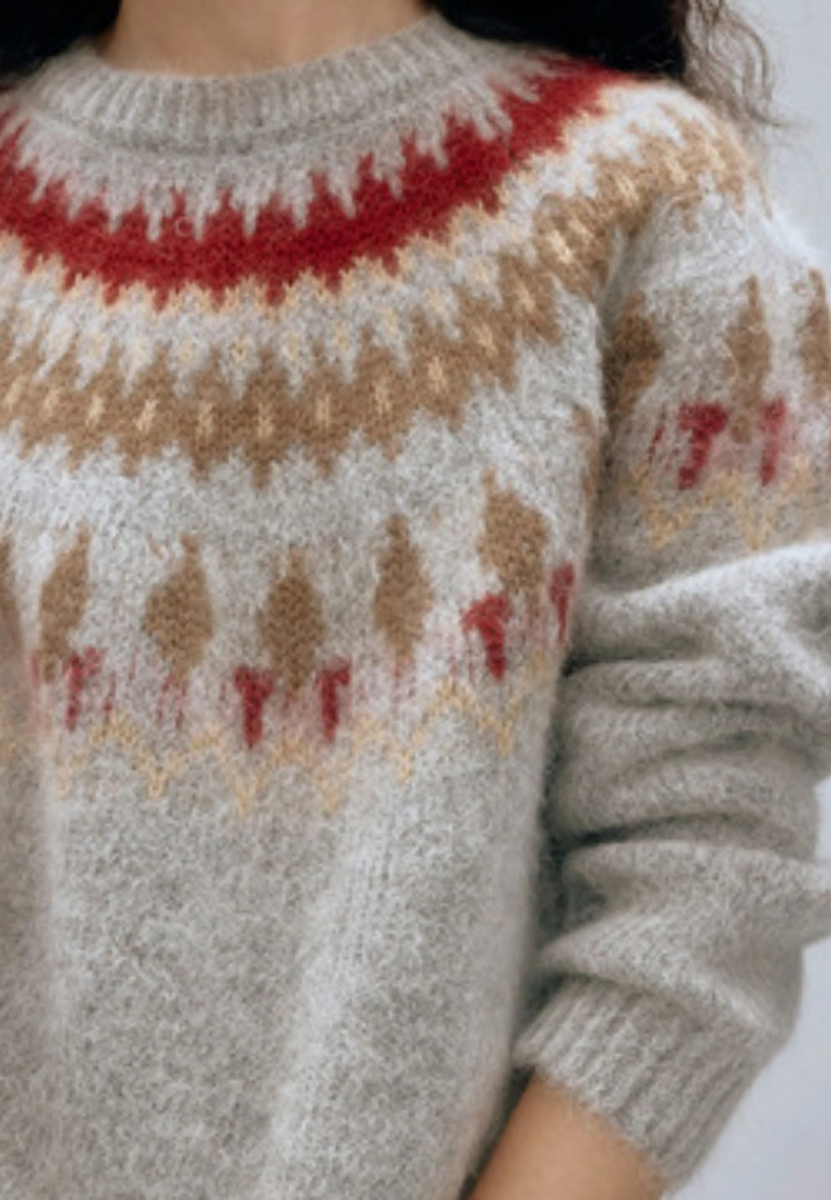 Temperament new holiday pattern mohair knitted top K121002GY