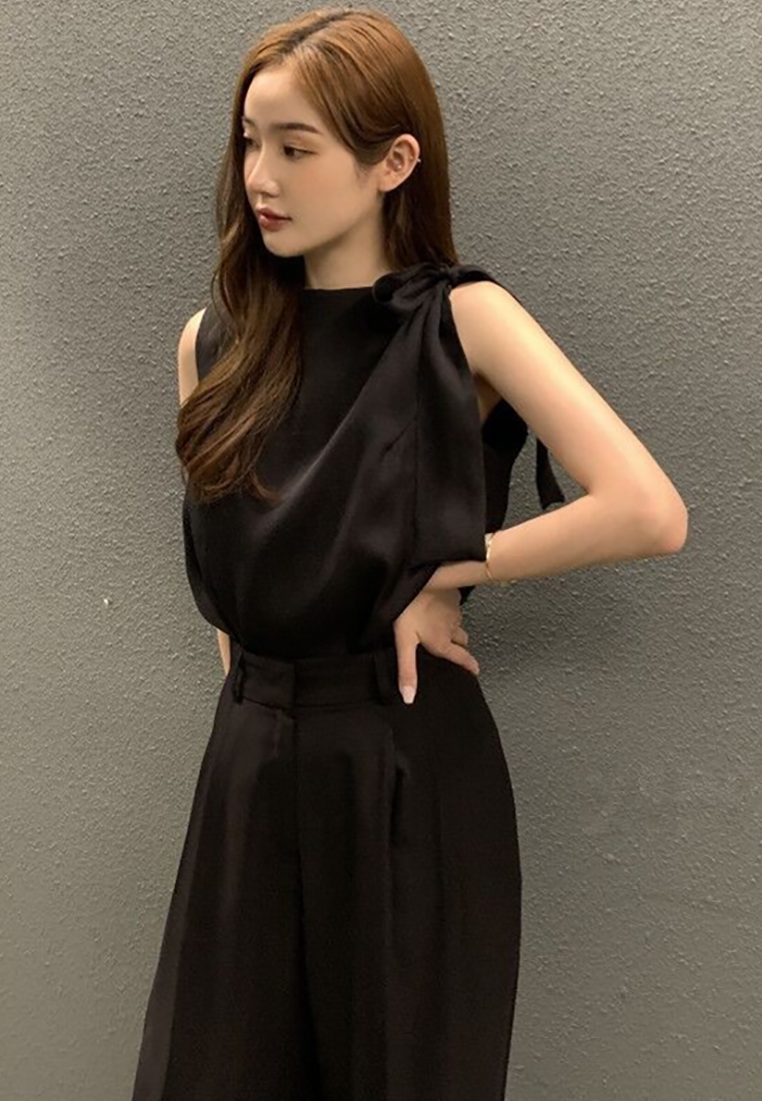 New summer French bow tie sleeveless shirt CA25052001W