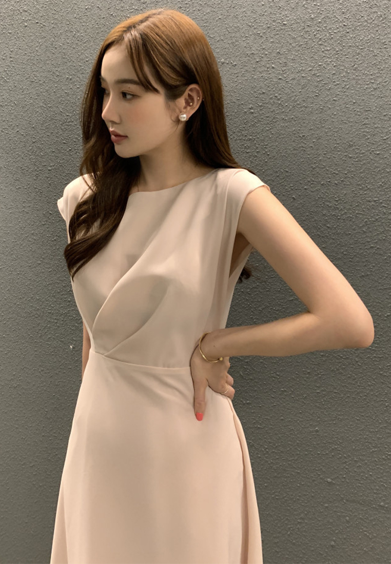 Korean elegant lace up waist cinching dress CA25032731BK