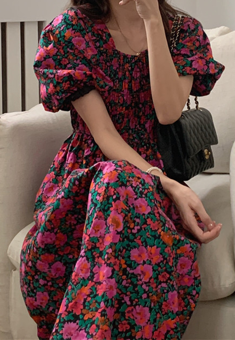 Korean Retro Square Collar Strap Dress CA25032754RD