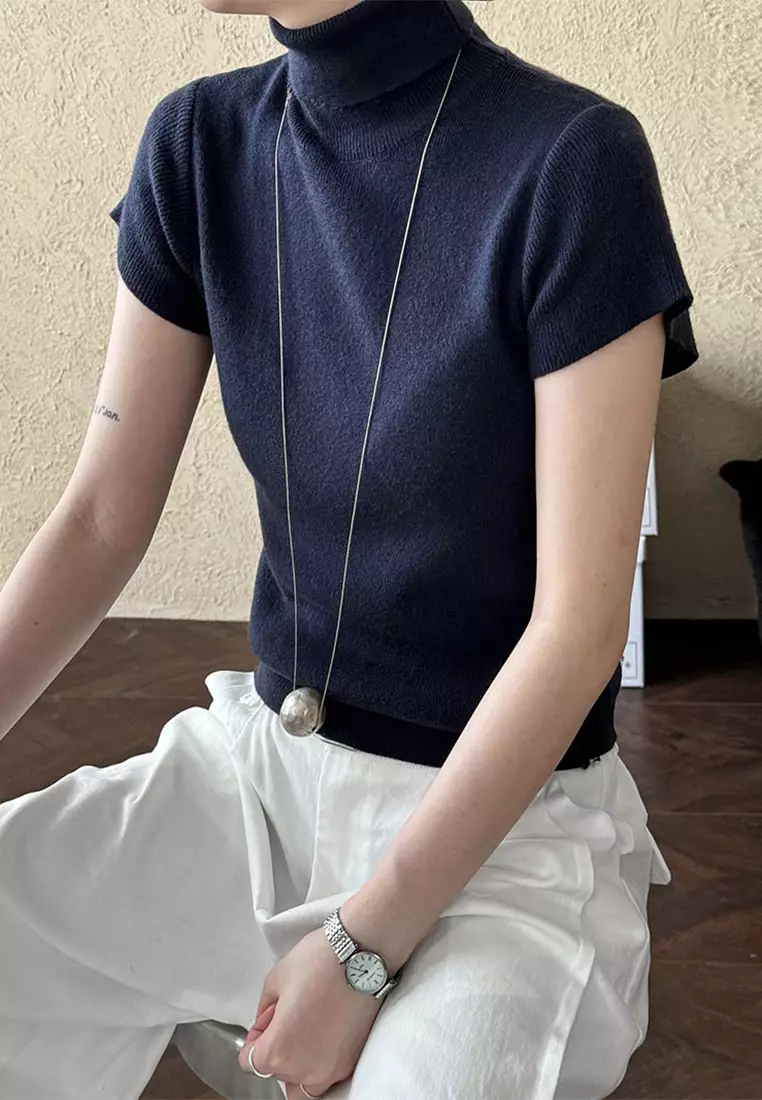 Classic slim fit short sleeved knitted sweater CA24092357BW