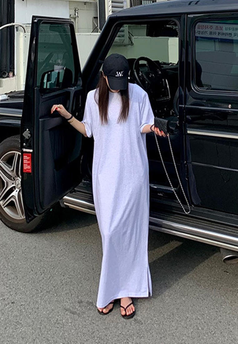 New casual round neck solid color short sleeved dress CA25032743PI