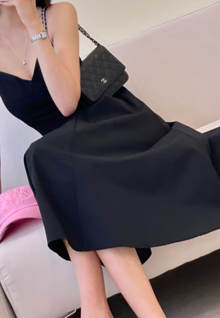 Korean Summer Splicing Waist Strap Dress CA25032734BL