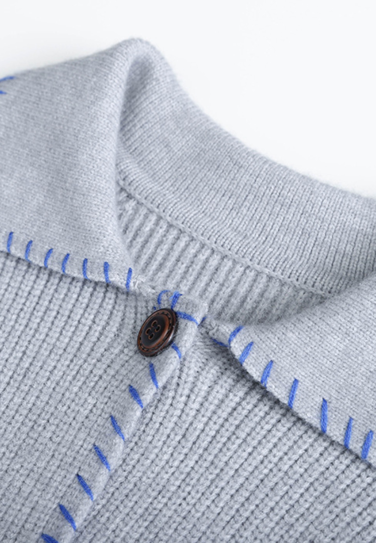 Temperament new contrasting color lapel knitted top Cardigans K120904BE