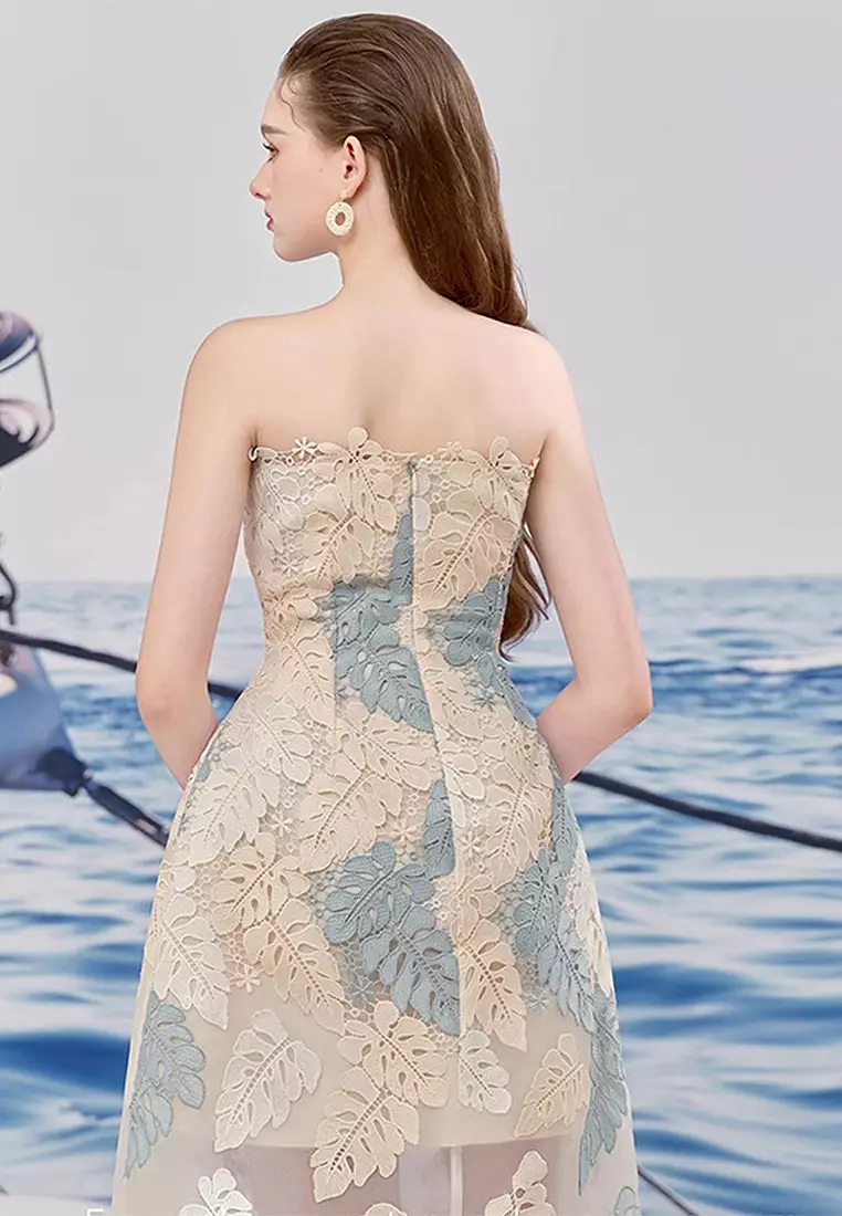 Mesh strapless long dress CA24102533PI