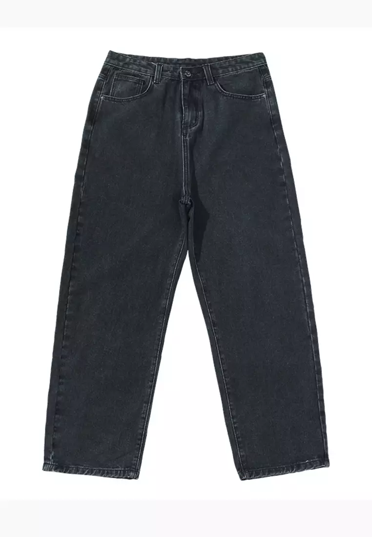 Simple Straight Washed Denim Long Pants A22050331BK