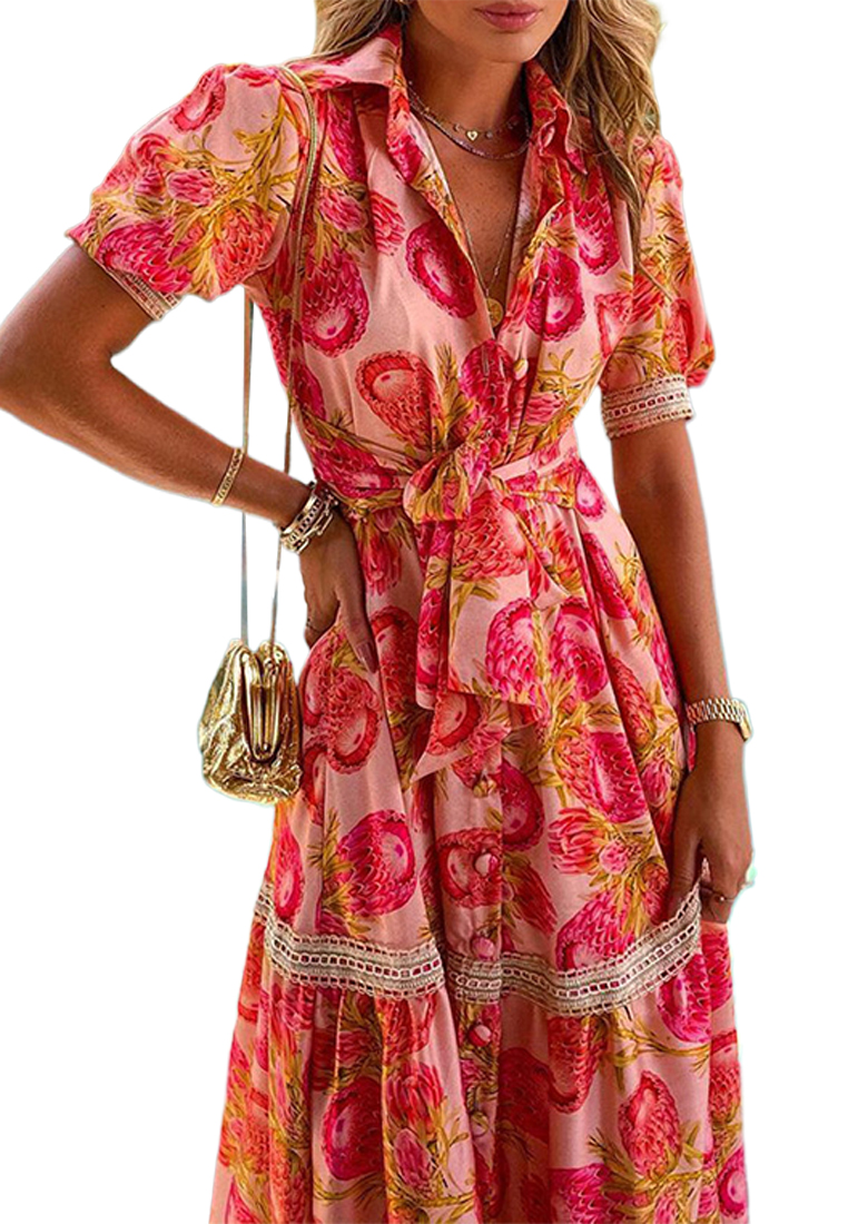 New fashionable and stylish short sleeved printed dress CA25042230RD