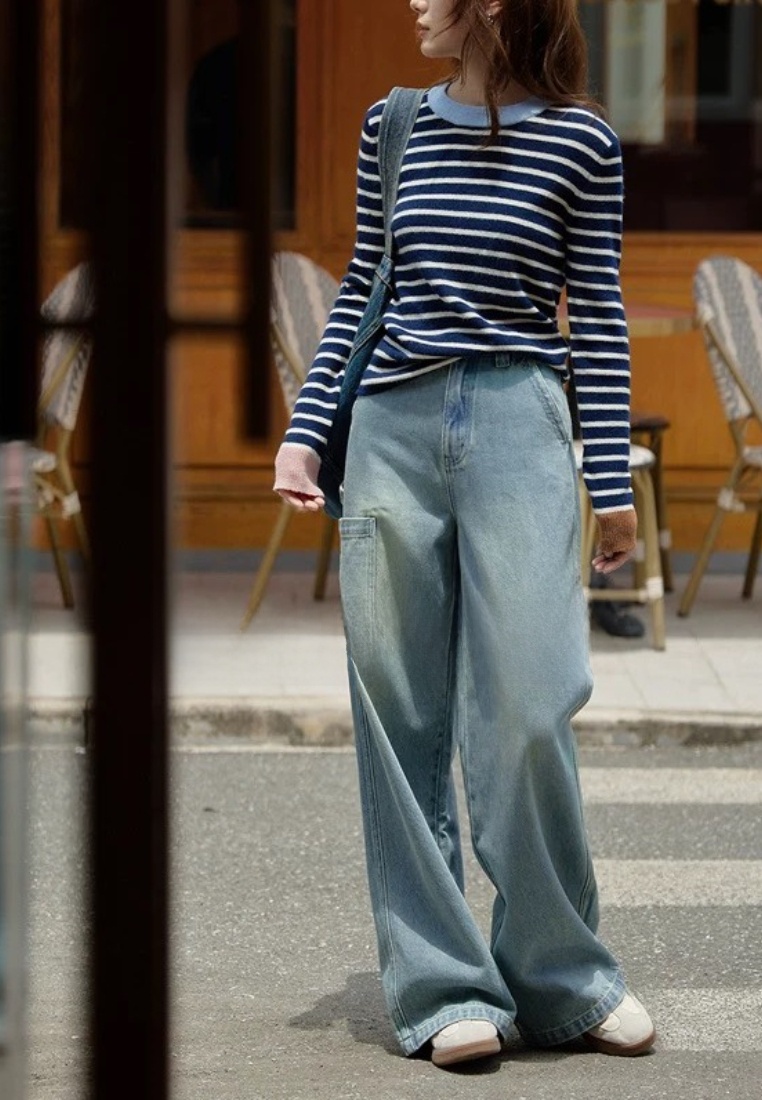 Temperament new striped wool knitted top K120903