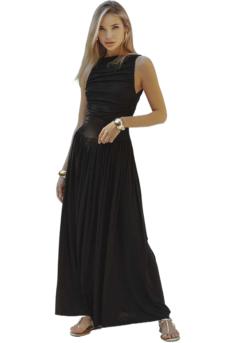 New sexy sleeveless slim fit waist solid color dress CA25042271BW