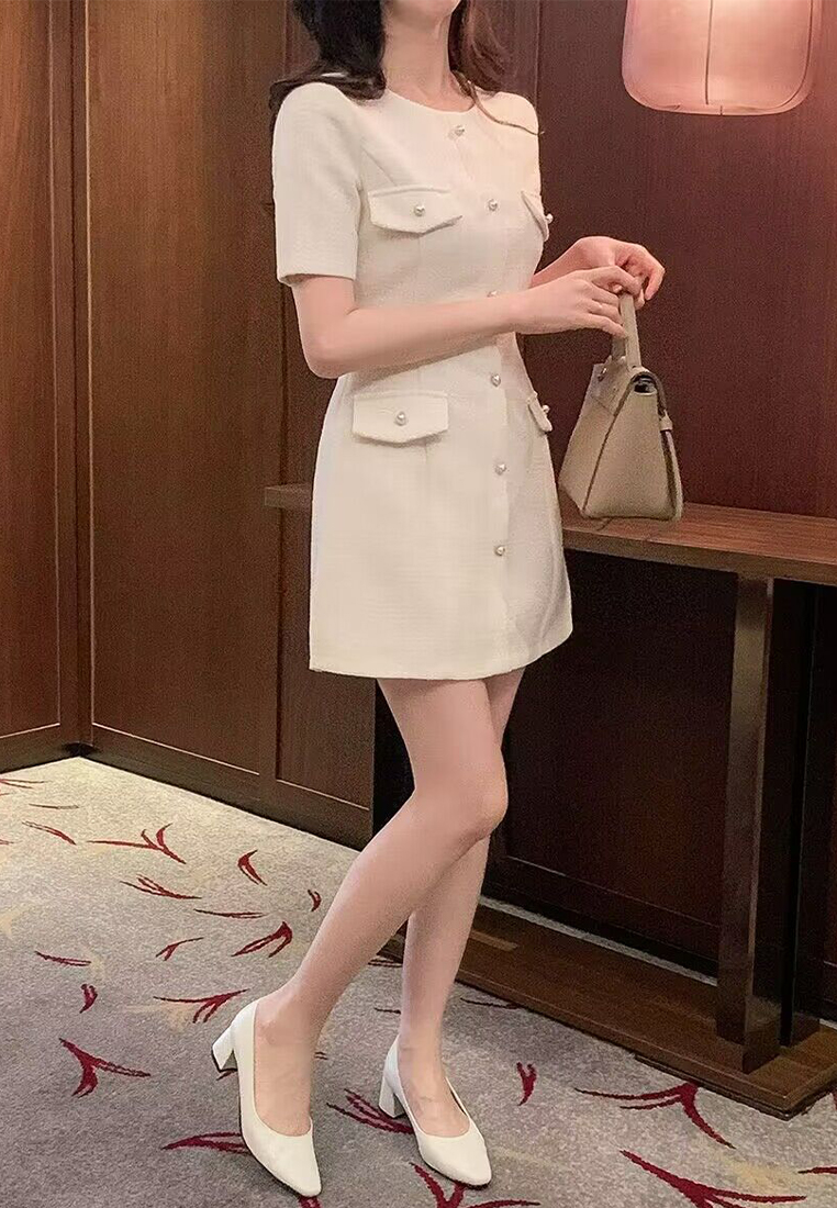 French round neck short sleeved dress CA25032737PI