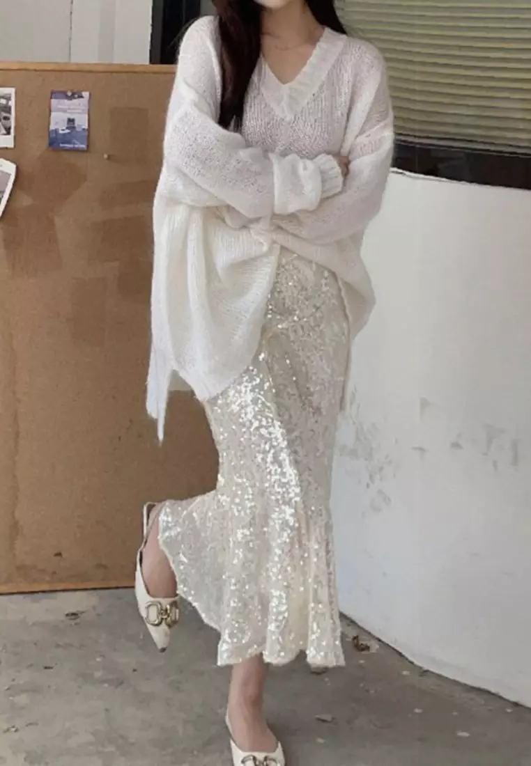 Temperament new mermaid tears sequined skirt K102205