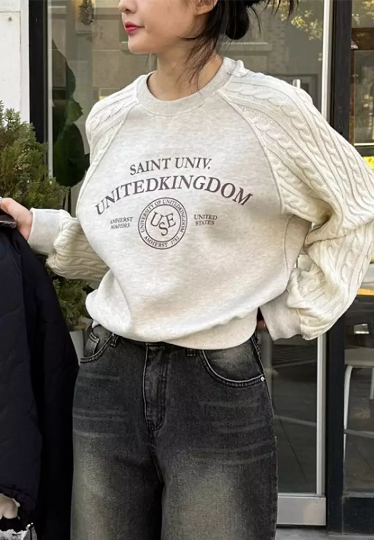 Korean style fashionable spliced knitted printed top CA24092515DGGY