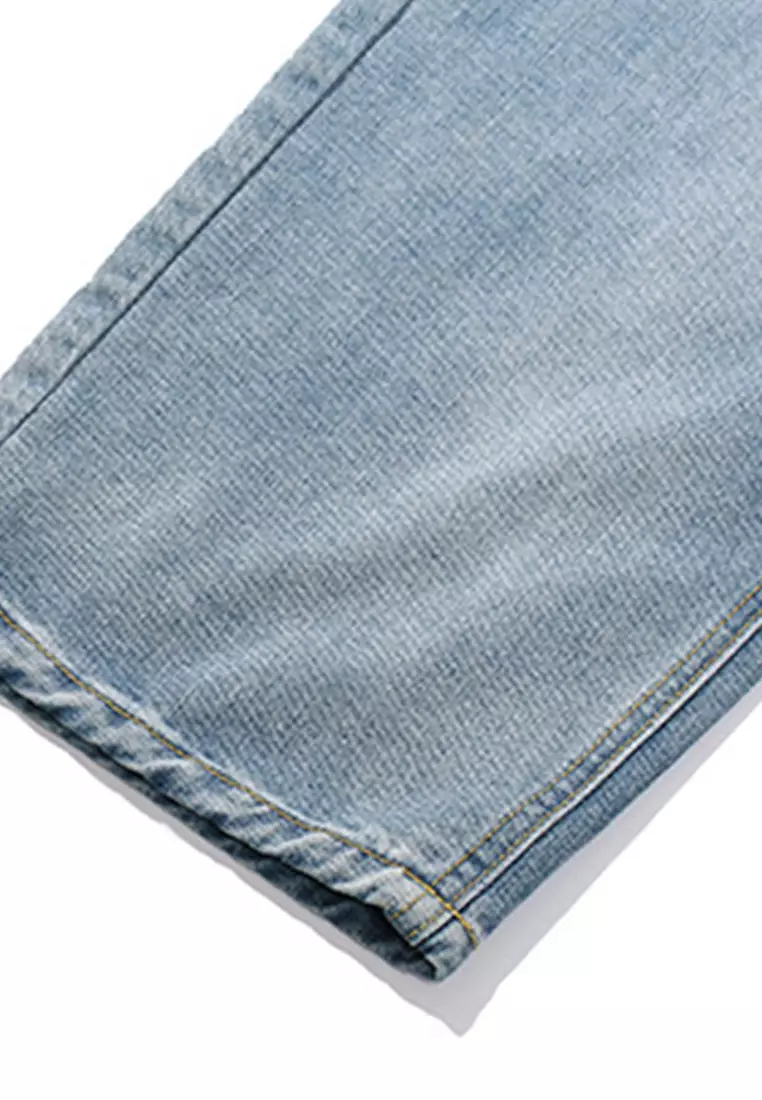 Simple Straight Washed Denim Long Pants A22050331BK