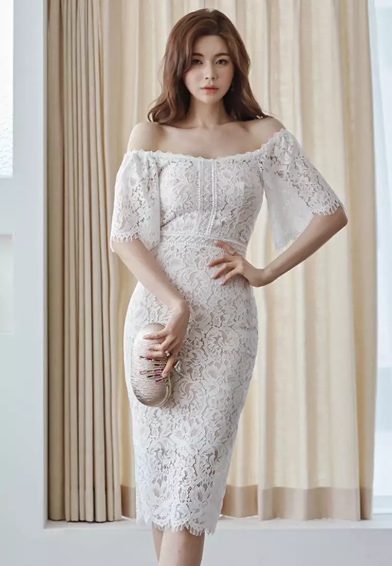 --Temperament One-Line Neck Lace Slim One-Step One-Piece Dress A22050301PI