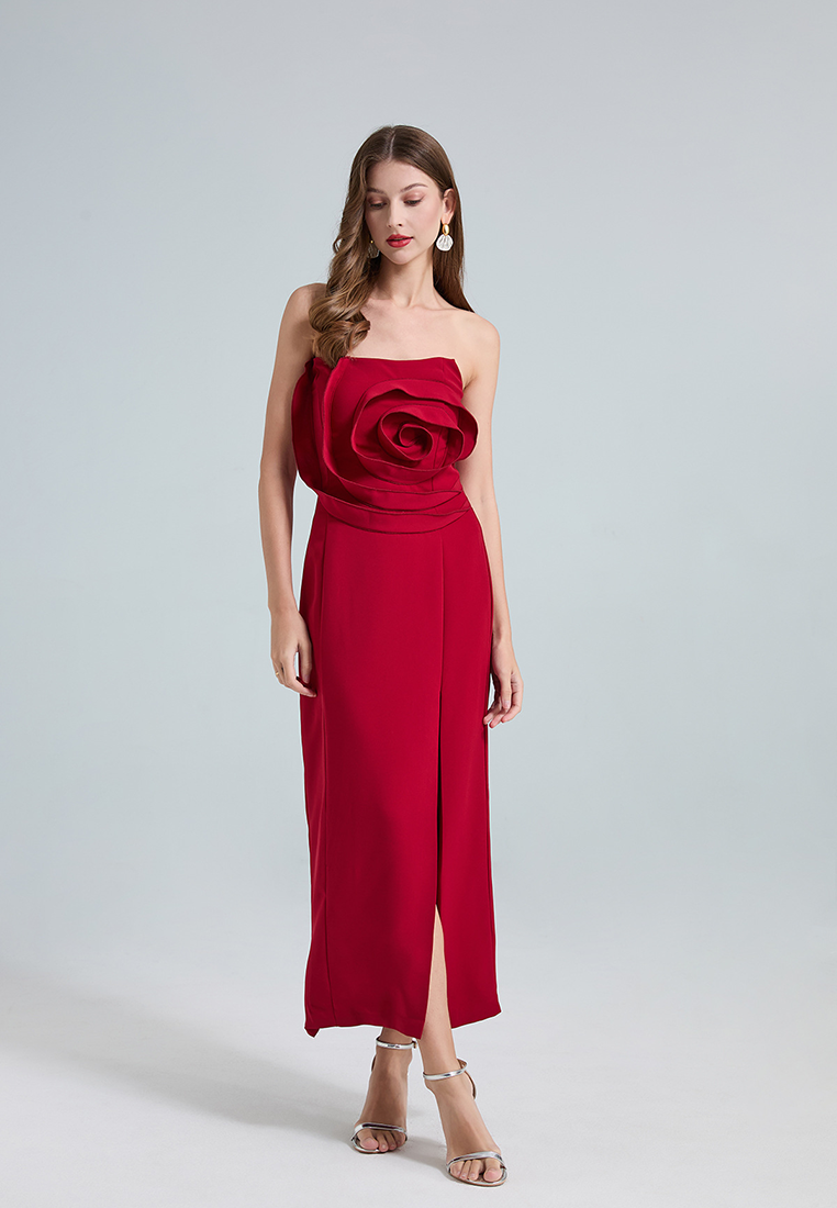 French 3D rose tube top with side slits for dinner party dress CA25021320RD