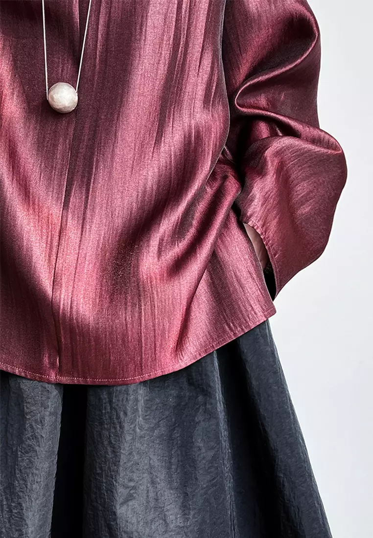 Minimally soft round neck loose top CA24092352RD