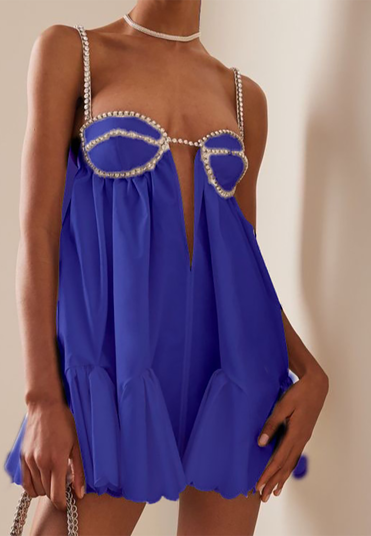 Fashionable suspender diamond strip large swing dress CA25042218W