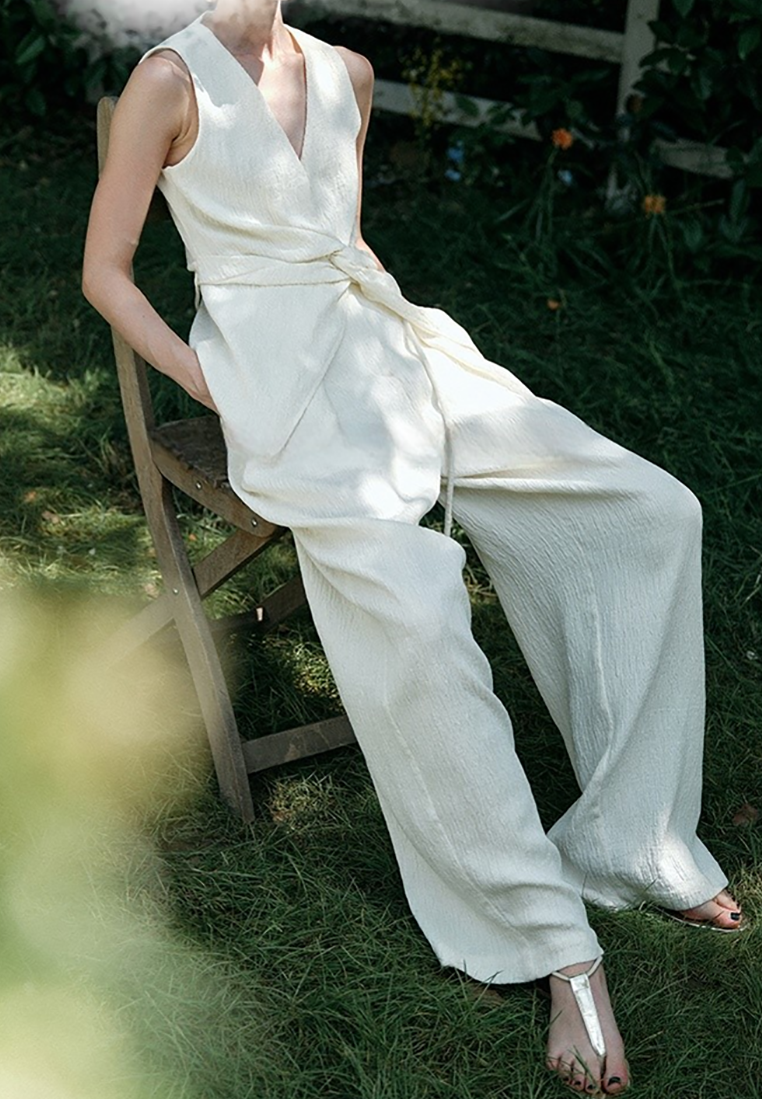 Summer V-neck sleeveless top and wide-leg pants set CA25052101BE