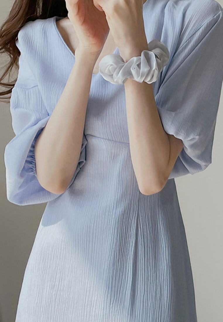 Temperament tied lantern sleeve dress CA25032759BL